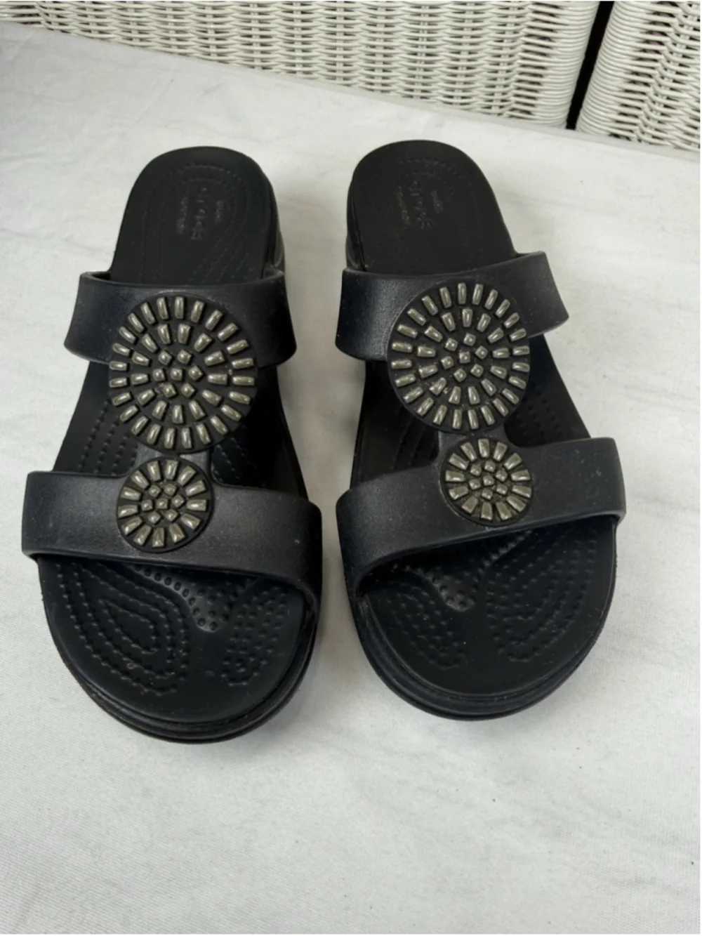 Crocs Monterey Diamante Wedge Slide Sandals Slip On Women 8 Navy Blue 206367